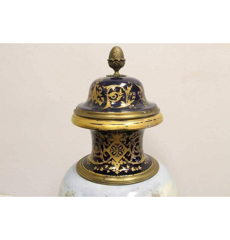 Hand-Painted Large Sevres Style Covered Urn, 19th Century