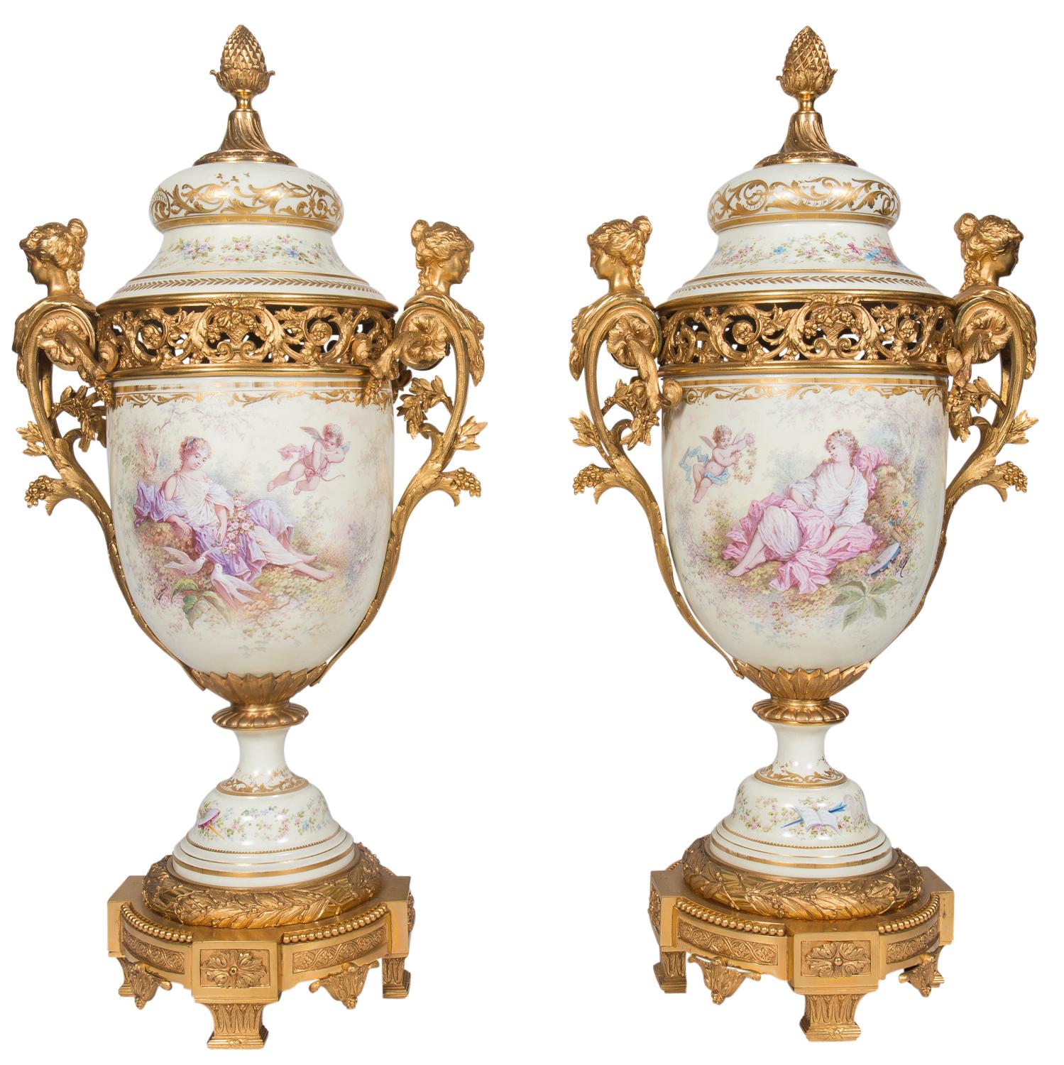 French Large Sevres Style Garniture, 19th Century For Sale