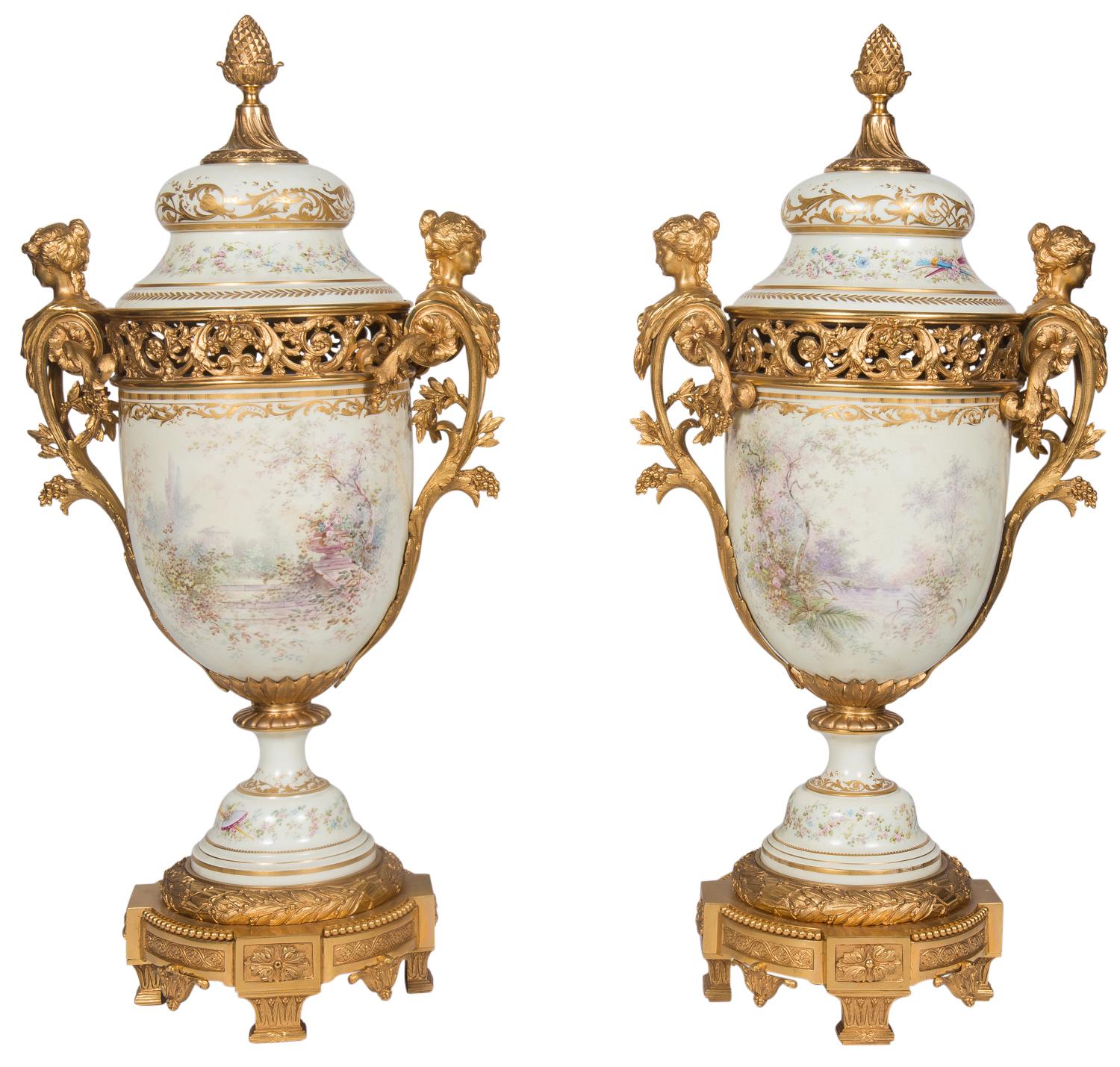 Gilt Large Sevres Style Garniture, 19th Century For Sale