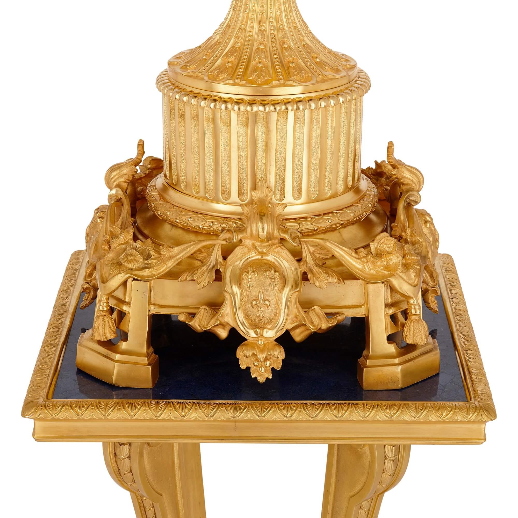 Large Sèvres-style Gilt-Bronze Mounted Porcelain Vase with Pedestal In Good Condition For Sale In London, GB