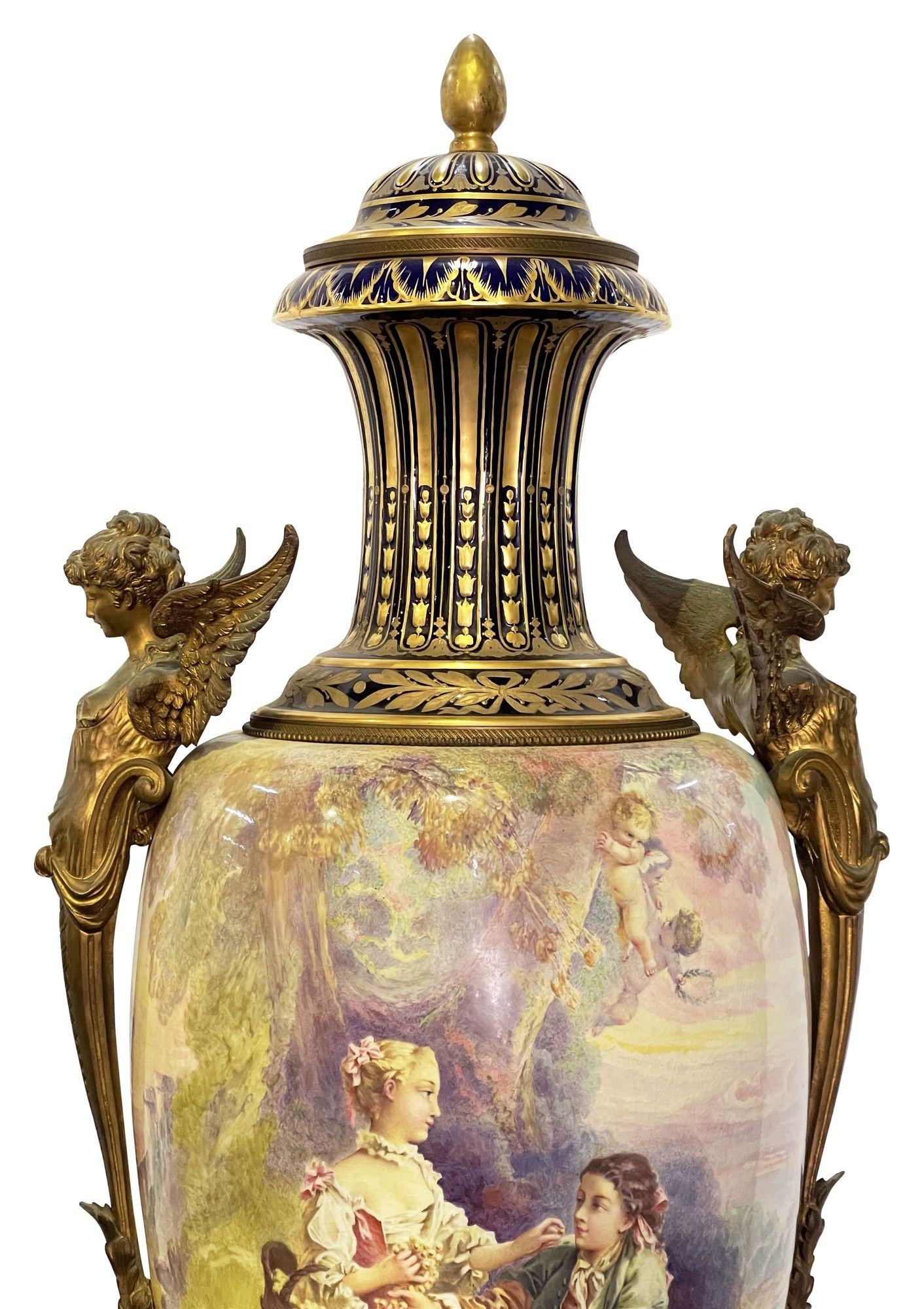 French Large Sevres style lidded vase signed Morant For Sale