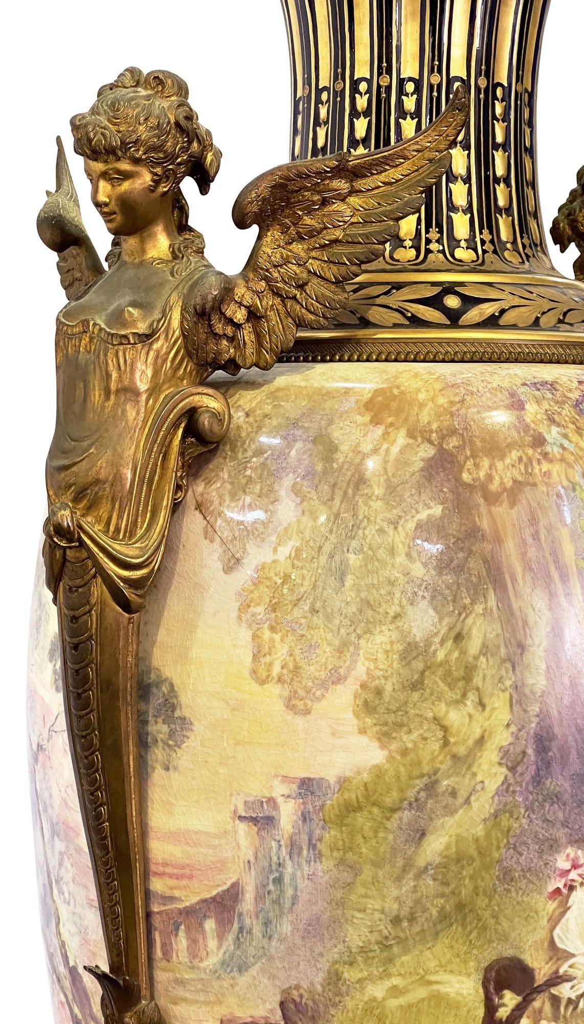 Hand-Painted Large Sevres style lidded vase signed Morant For Sale