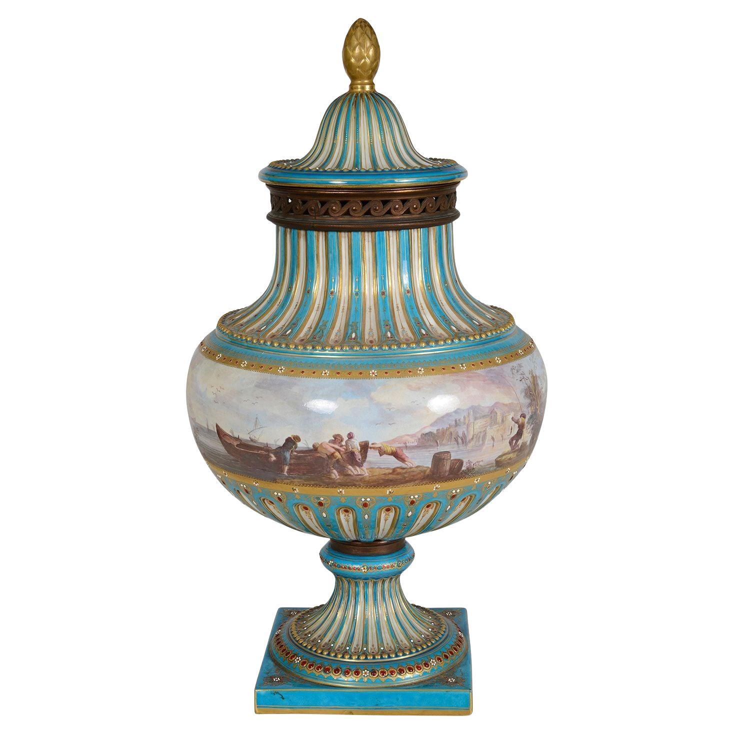 Gran jarrón con tapa estilo Sevres, hacia 1880, 56 cm en venta