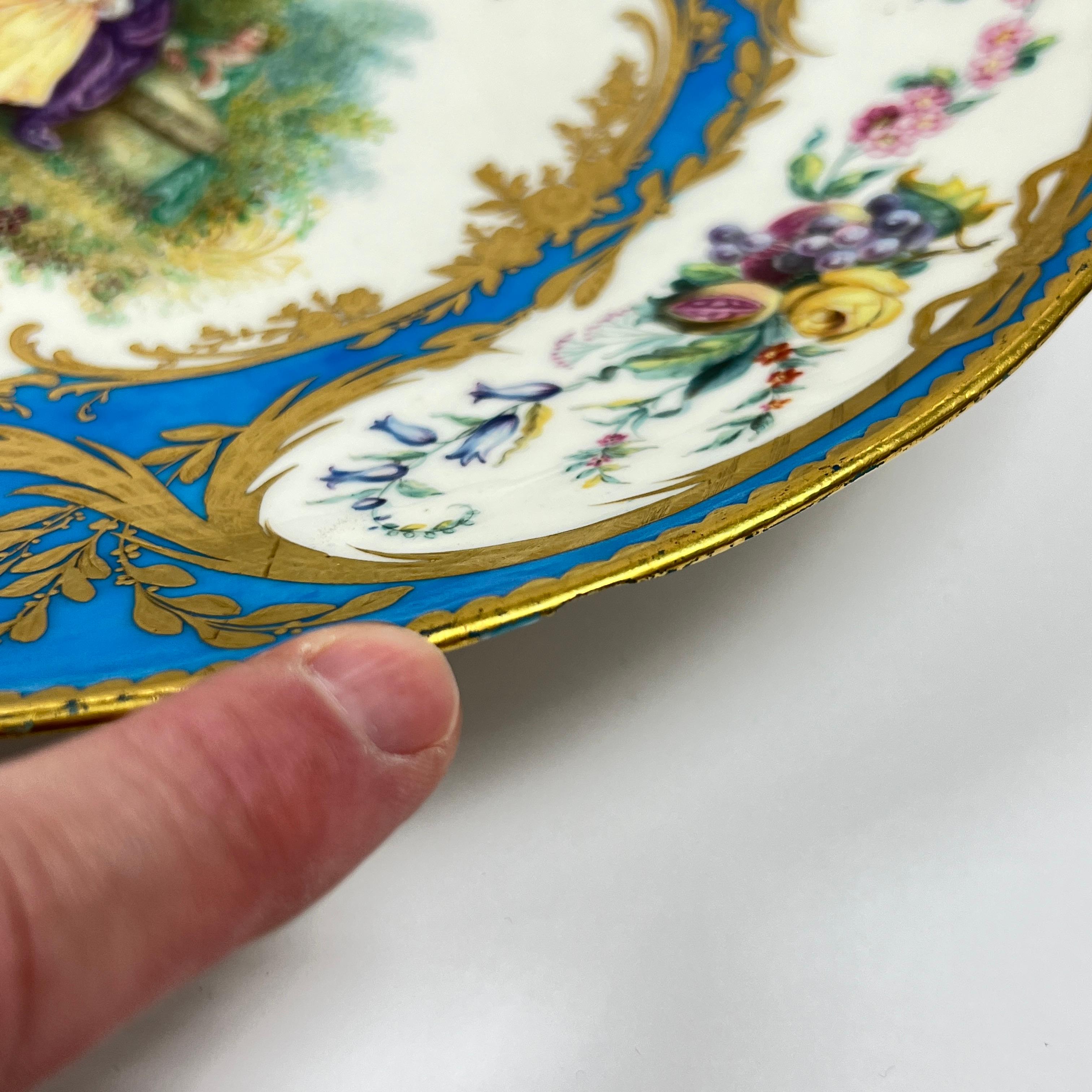 Large Sevres Style Porcelain Charger in the Louis XV Style For Sale 1