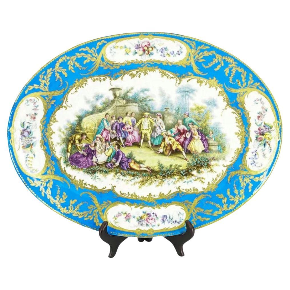 Large Sevres Style Porcelain Charger in the Louis XV Style For Sale
