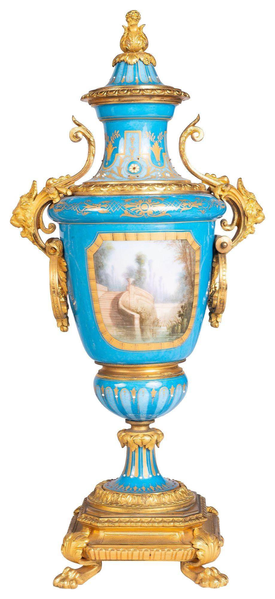 Large Sevres style porcelain clock set, 19th Century. For Sale 1
