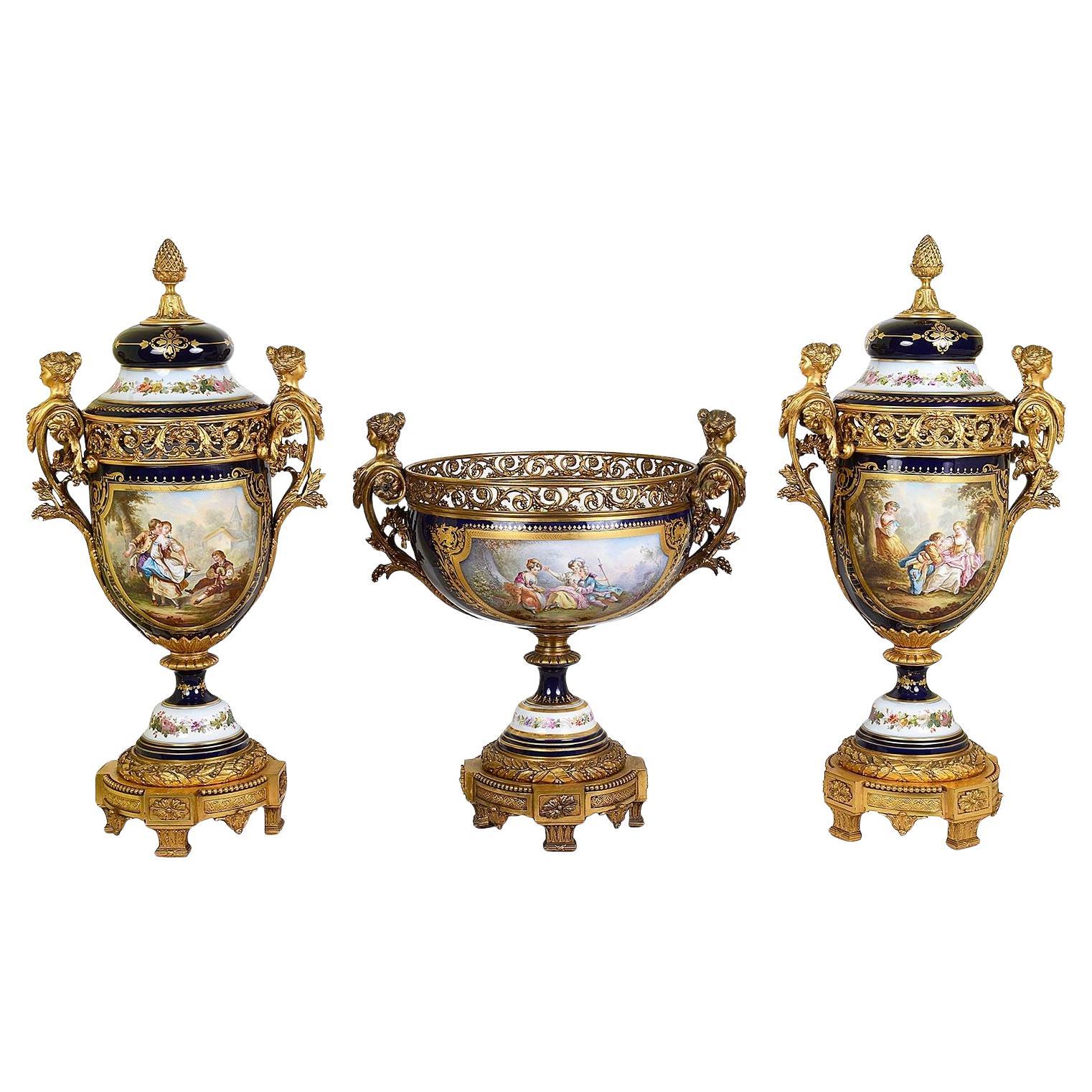 Large Sevres style porcelain garniture, C19th