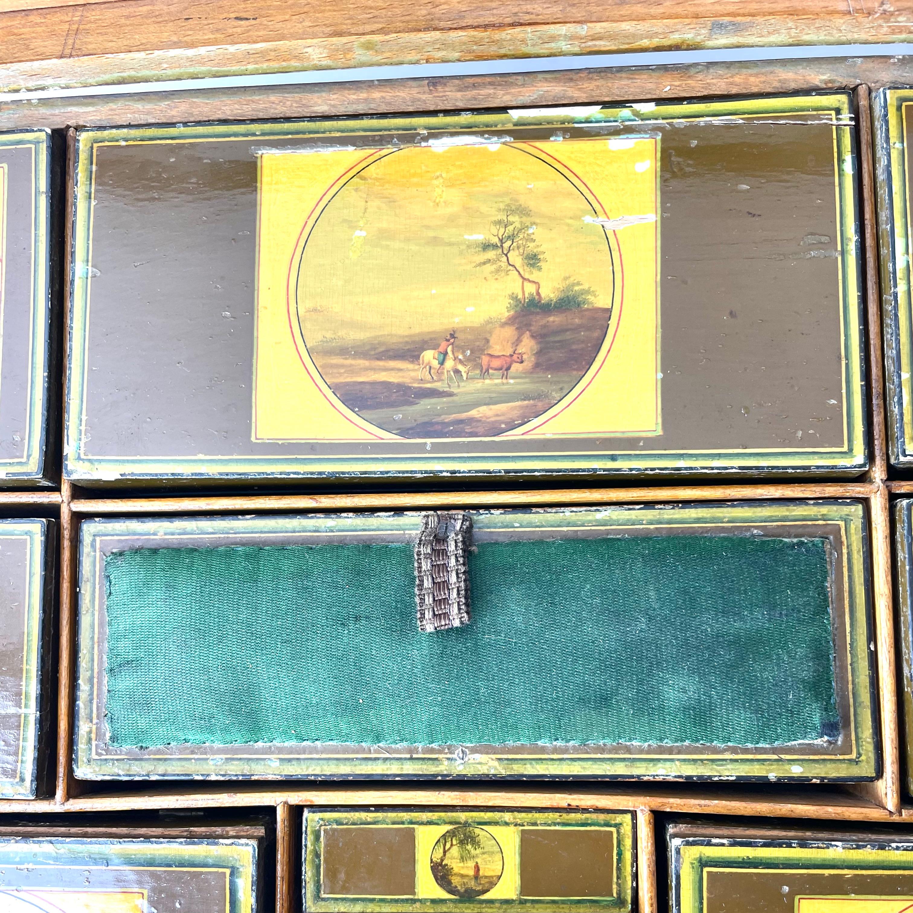 Large Sewing Box Lacquer Work with Pastoral Scenes, Early 19th Century For Sale 7