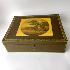 Large Sewing Box Lacquer Work with Pastoral Scenes, Early 19th Century