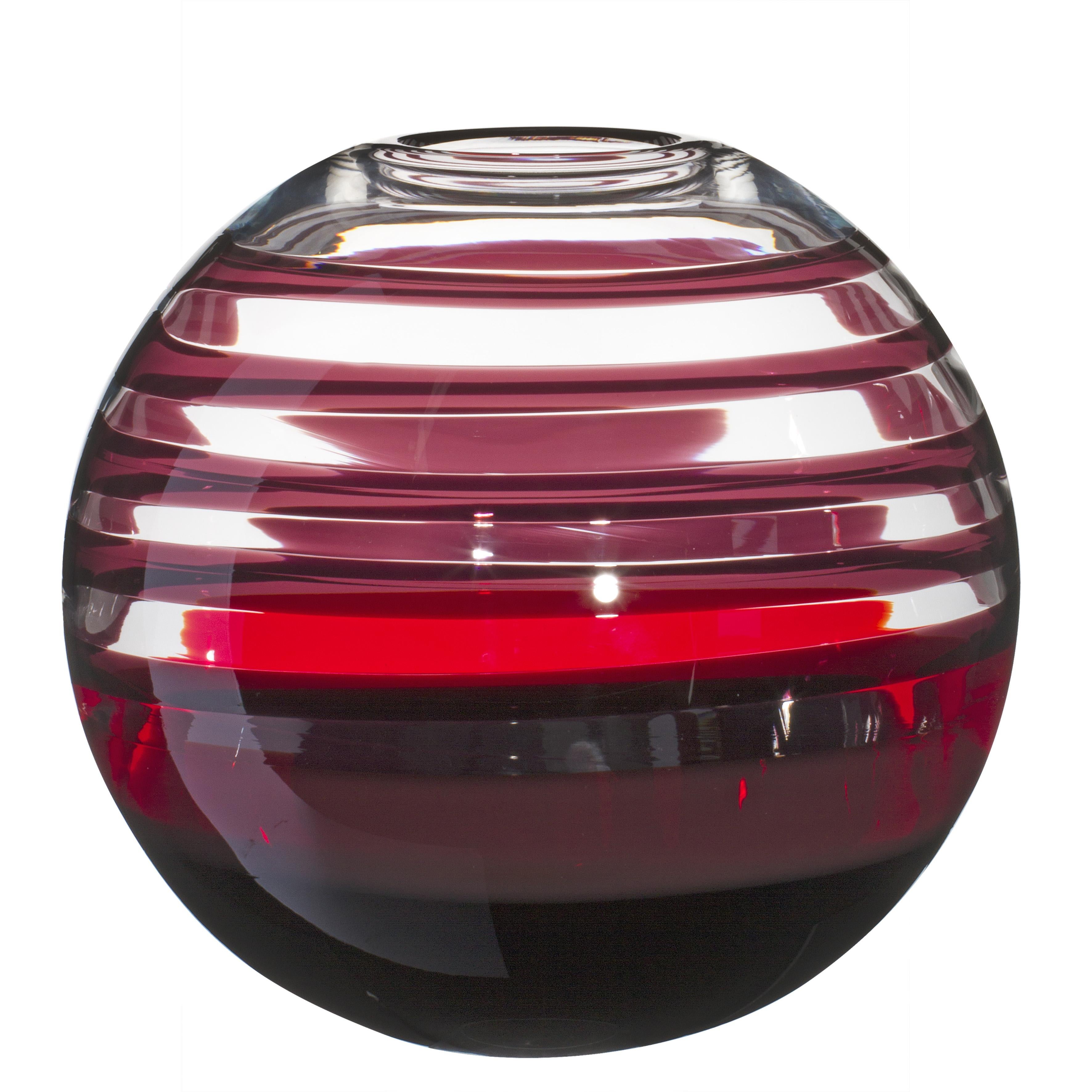 Große Sfera-Vase aus schwarzen und roten Streifen von Carlo Moretti im Angebot