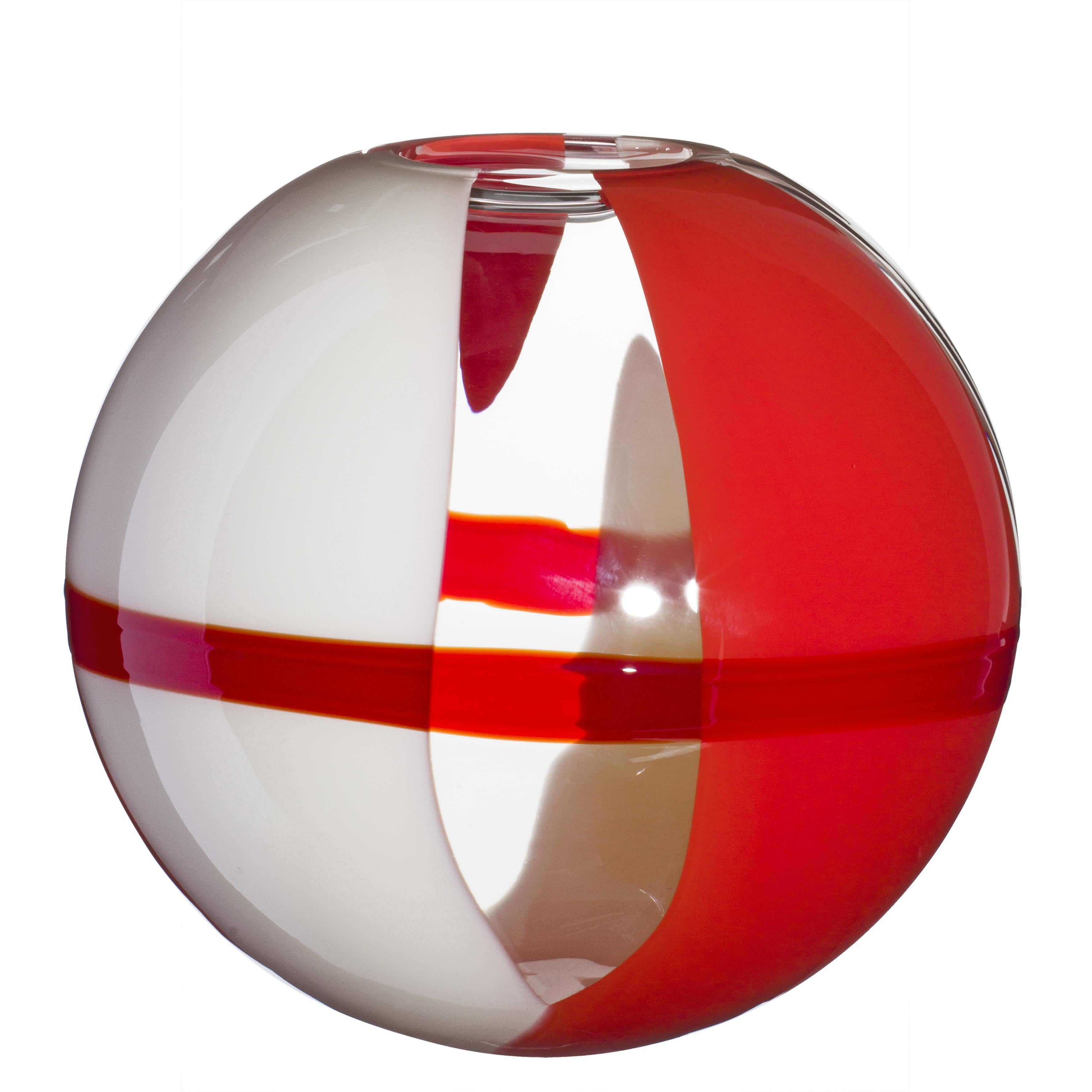 Large Sfera Vase in Orange, Red, and Ivory by Carlo Moretti