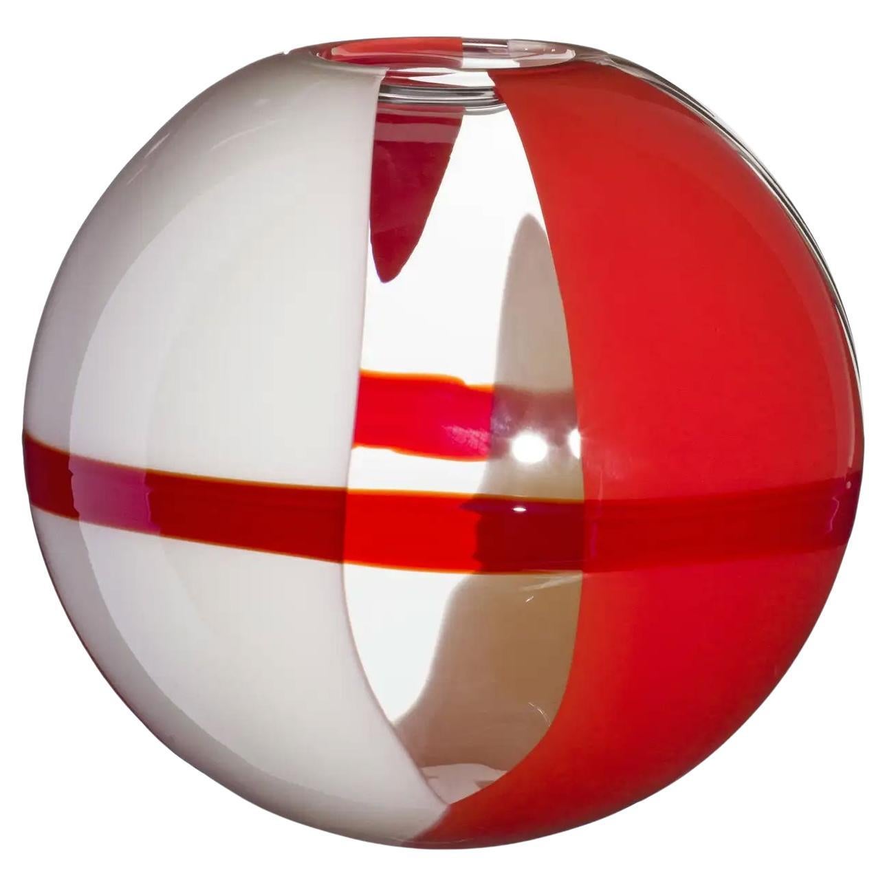 Large Sfera Vase in Orange, Red, and Ivory by Carlo Moretti
