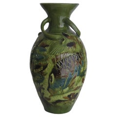 Large Sgraffito Fish Vase pottery by W L Baron of Barnstaple Devon, Circa 1909