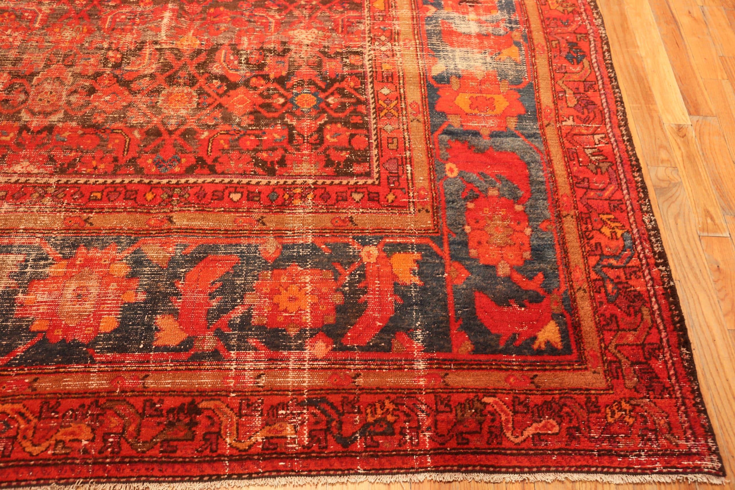 Wool Shabby Chic Antique Persian Malayer Rug. Size: 12 ft 8 in x 19 ft 9 in  For Sale