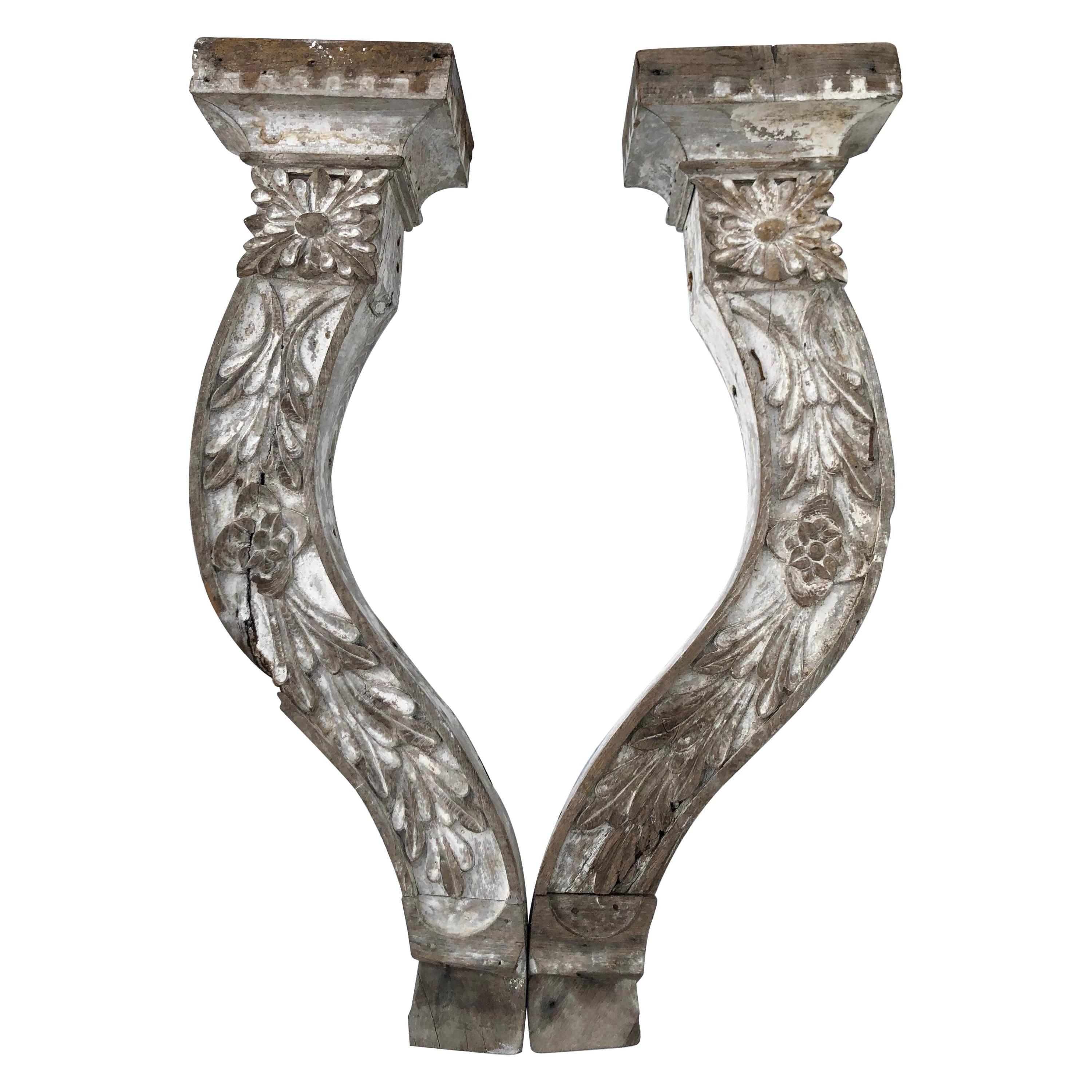 Pair of Large Shabby Chic Farm-House Corbels or Wall Sconces For Sale
