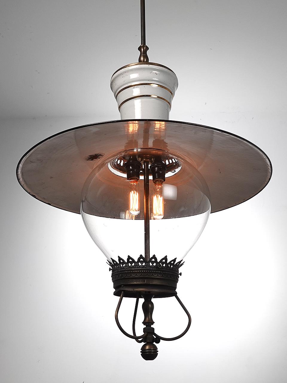 Industrial Large Shade Acorn Glass Humphrey Gas Lamp For Sale