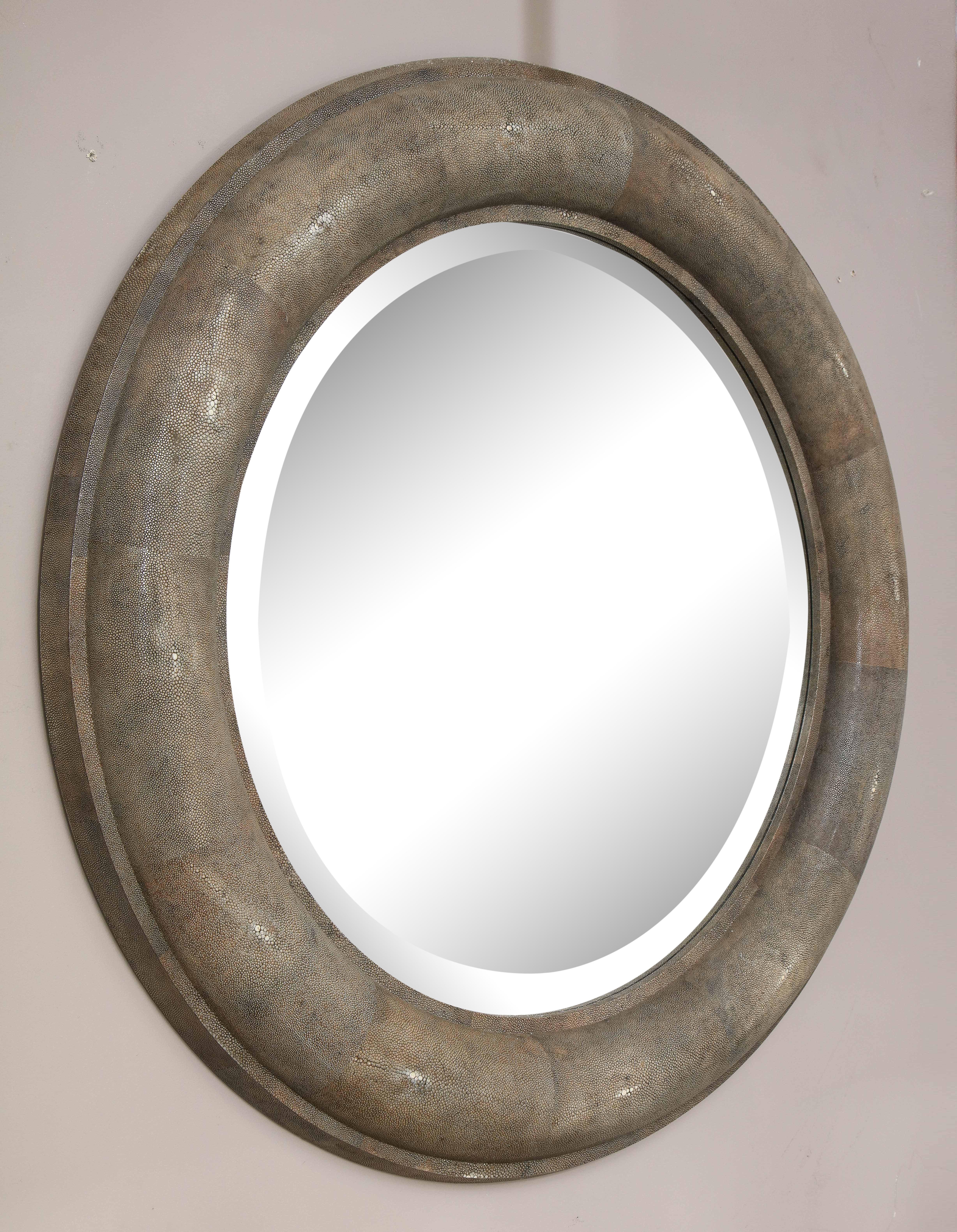 Large Shagreen Beveled Circular Mirror by Karl Springer 1