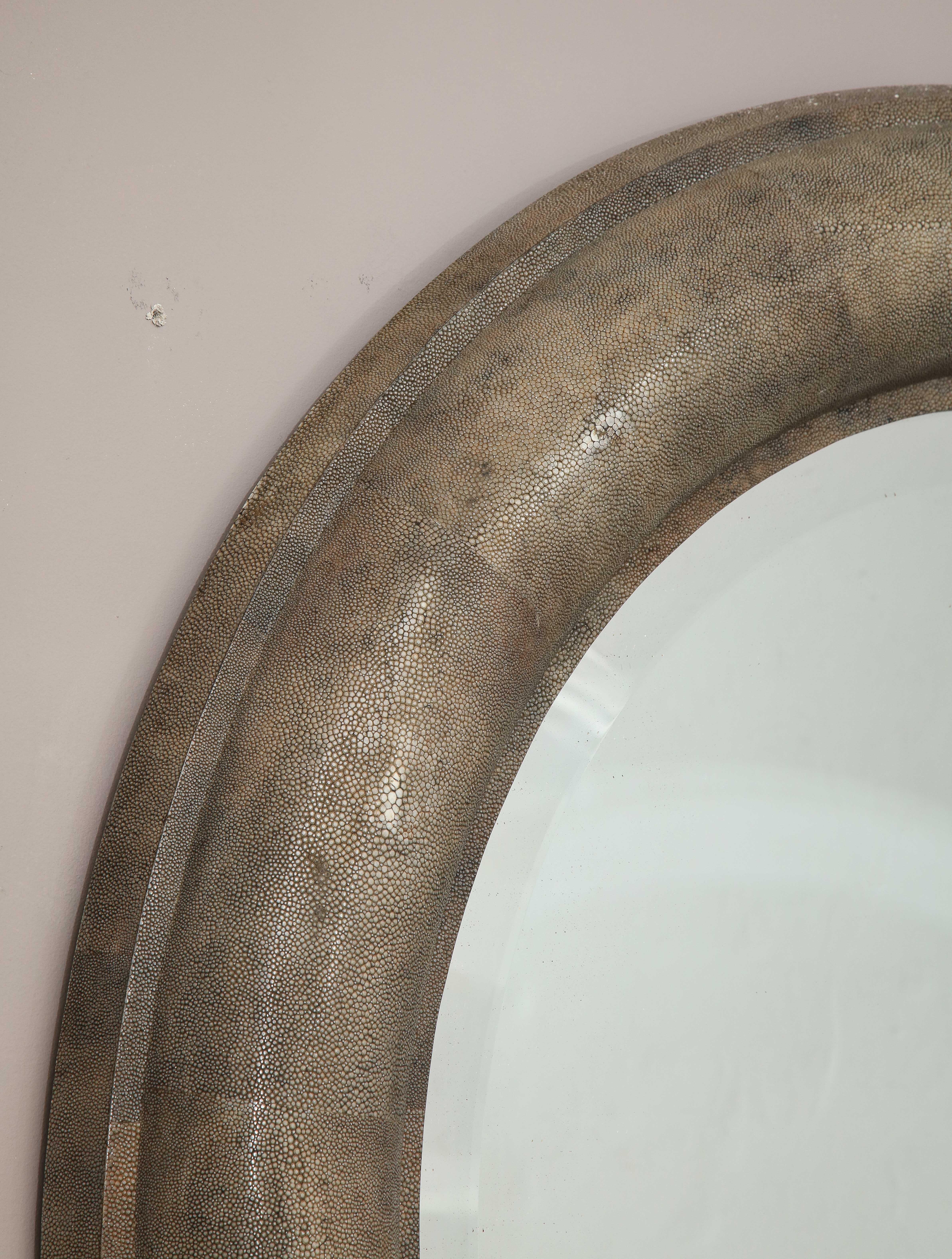 Large Shagreen Beveled Circular Mirror by Karl Springer 2