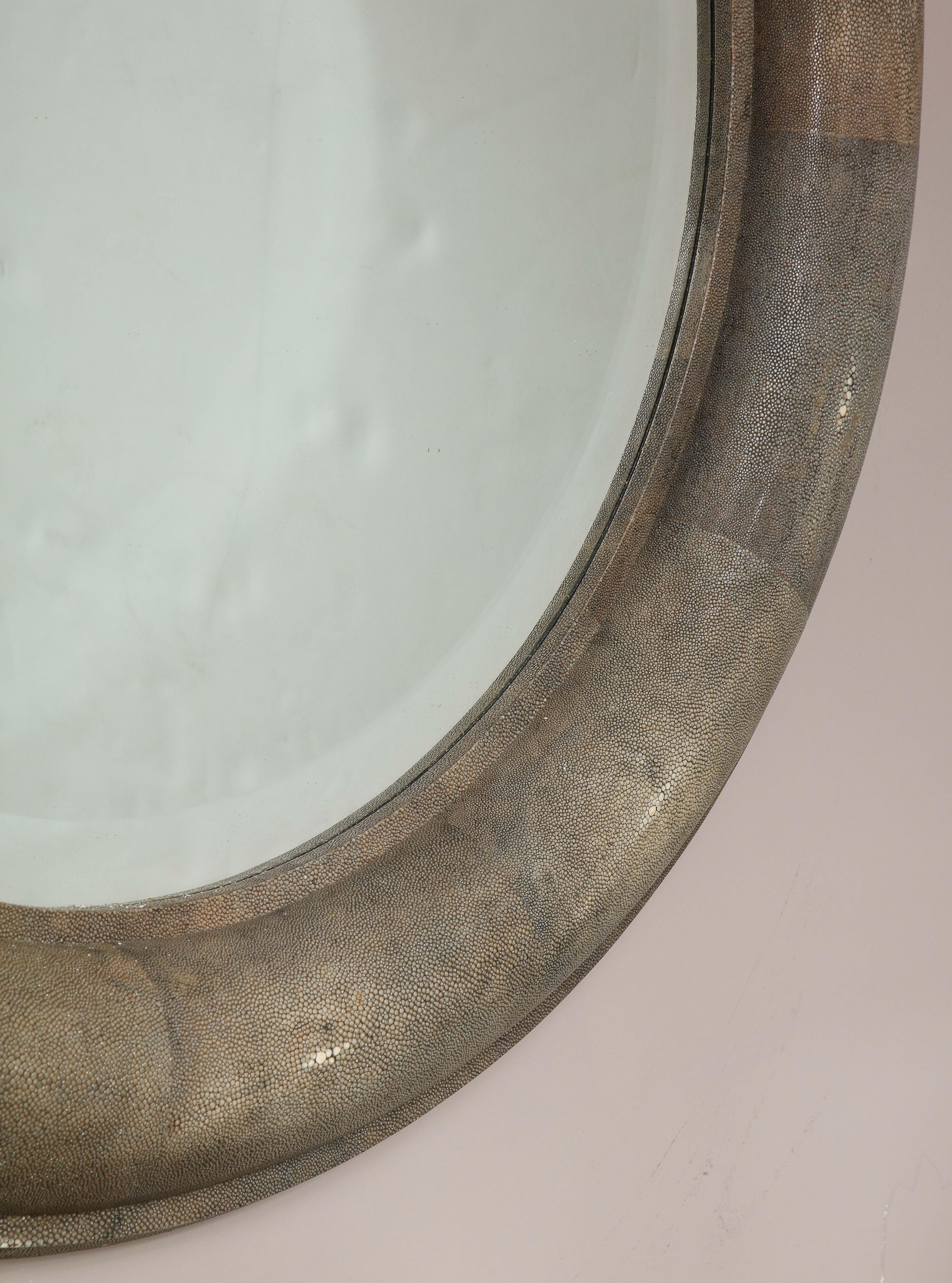 Large Shagreen Beveled Circular Mirror by Karl Springer 3