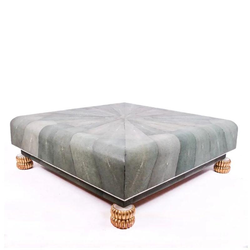 Large Shagreen Starburst Coffee Table With Gilt Feet In Good Condition For Sale In Locust Valley, NY
