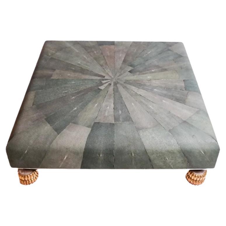 Large Shagreen Starburst Coffee Table With Gilt Feet For Sale