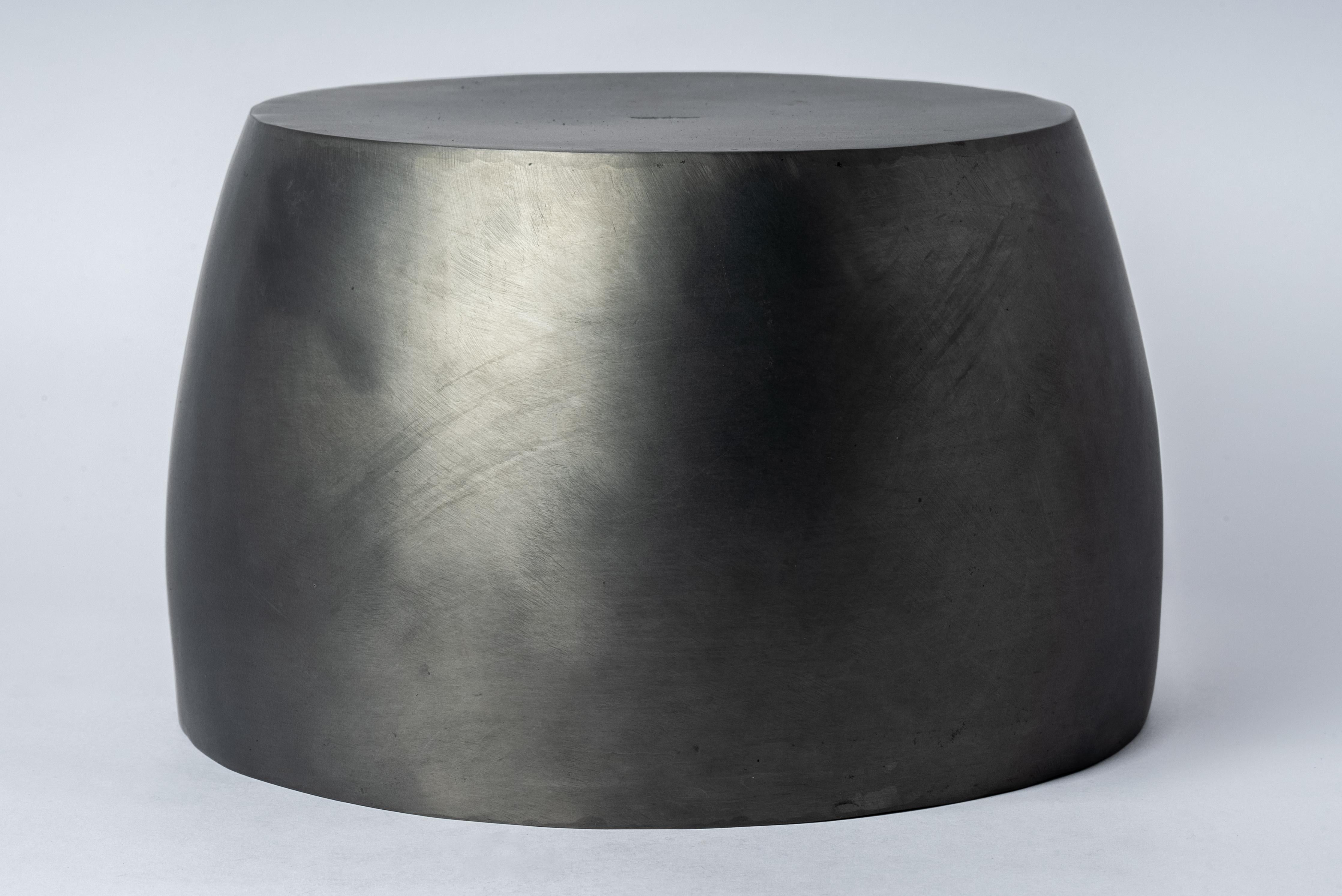 Large Bowl in iron with acid oxidation. This item is hand made from plate iron. This piece is 100% hand fabricated from metal plate; cut into sections and soldered together to make the hollow three dimensional form.
