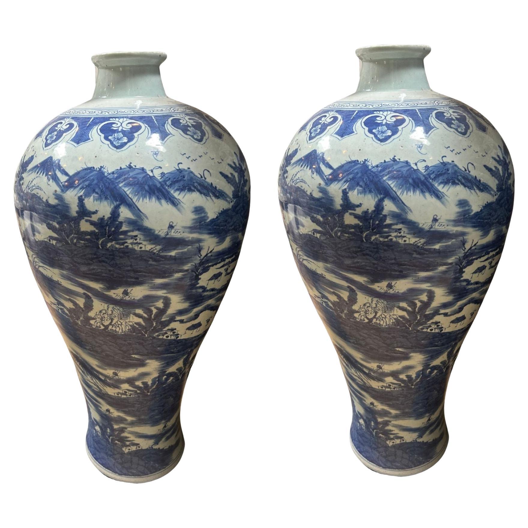 Large Shang Dynasty Porcelain Vases - Set of 2