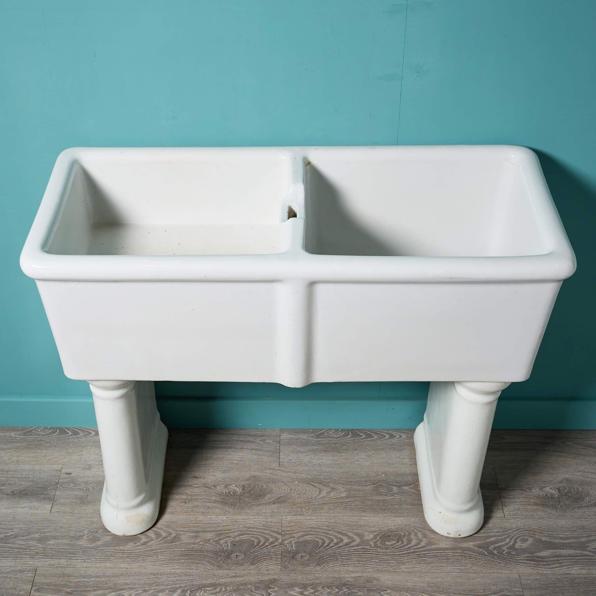 Large Shanks & Co Double Utility Sink For Sale 2
