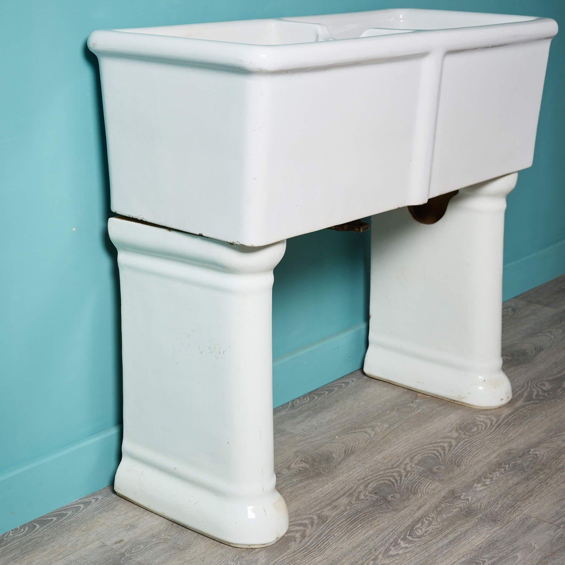 English Large Shanks & Co Double Utility Sink For Sale