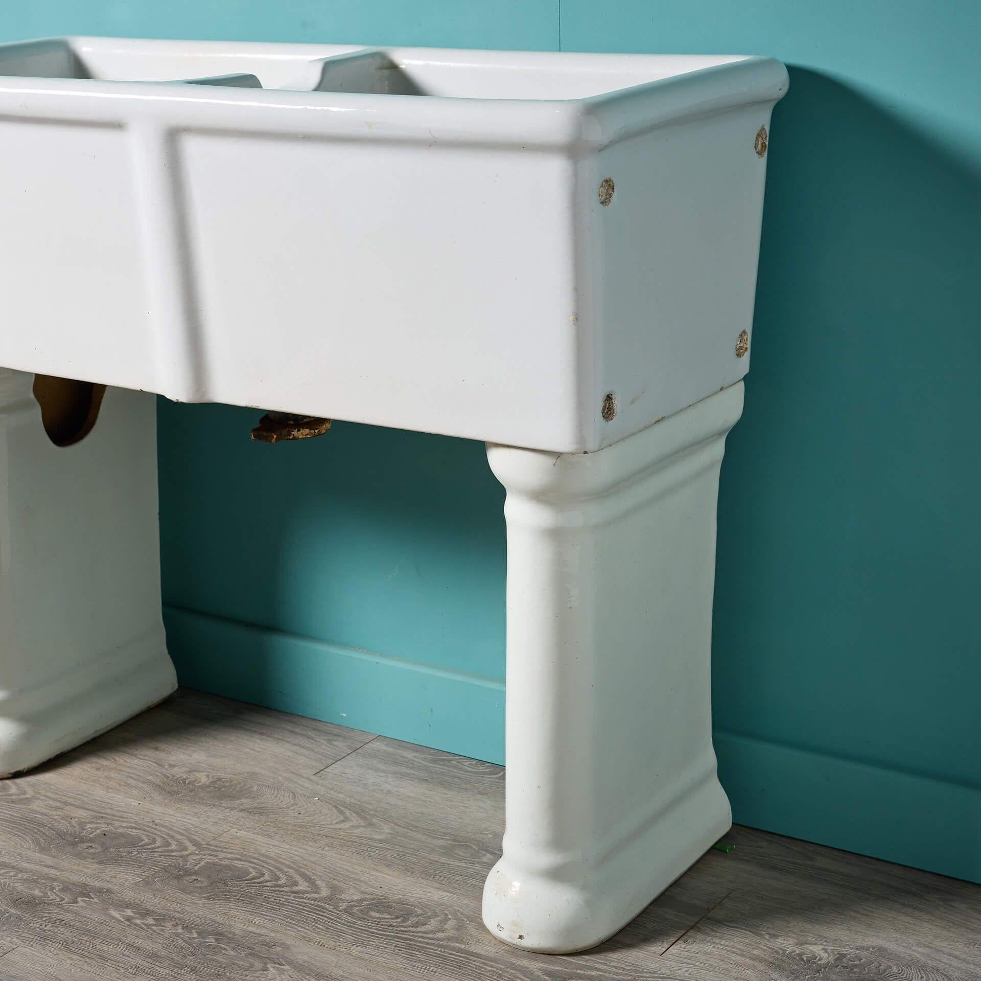 Glazed Large Shanks & Co Double Utility Sink For Sale