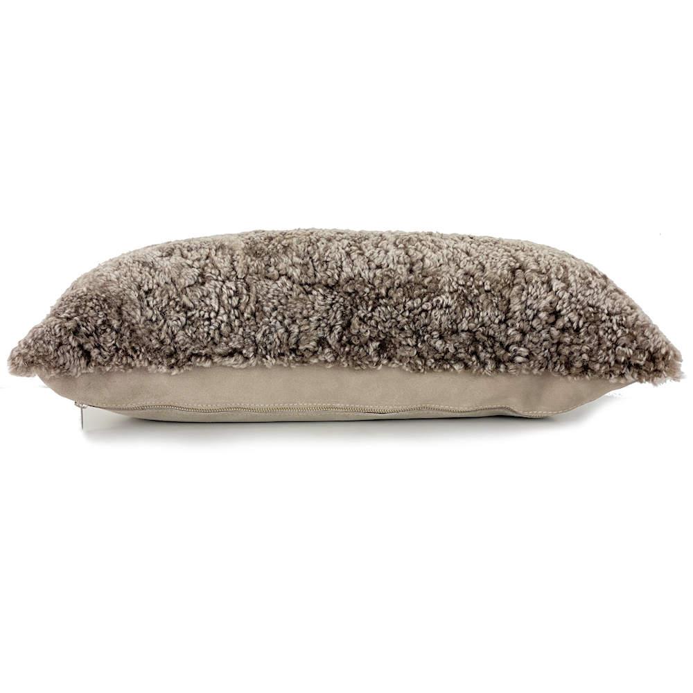 Scandinavian Modern Large Shearling Pillow Brown & Grey Tip For Sale