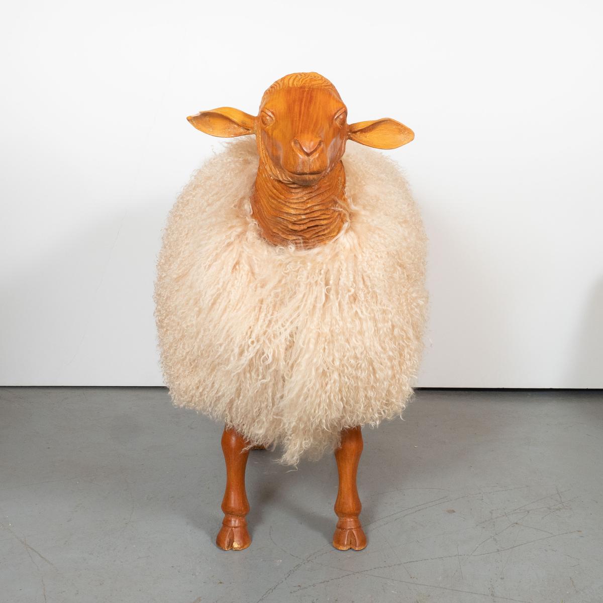Wood Large Sheep Sculpture by Carlos Villegas For Sale