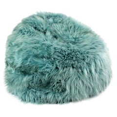 Large Sheepskin Bean Bag Chair, Aqua Shaggy Fur Long Wool Made in Australia