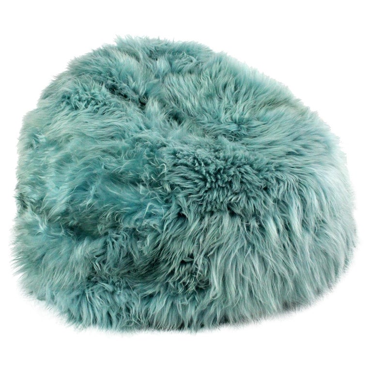 Large Sheepskin Bean Bag Chair, Aqua Shaggy Fur Long Wool Made in Australia  For Sale at 1stDibs | fluffy bean bag chair, aqua bean bag chair, teal bean  bag