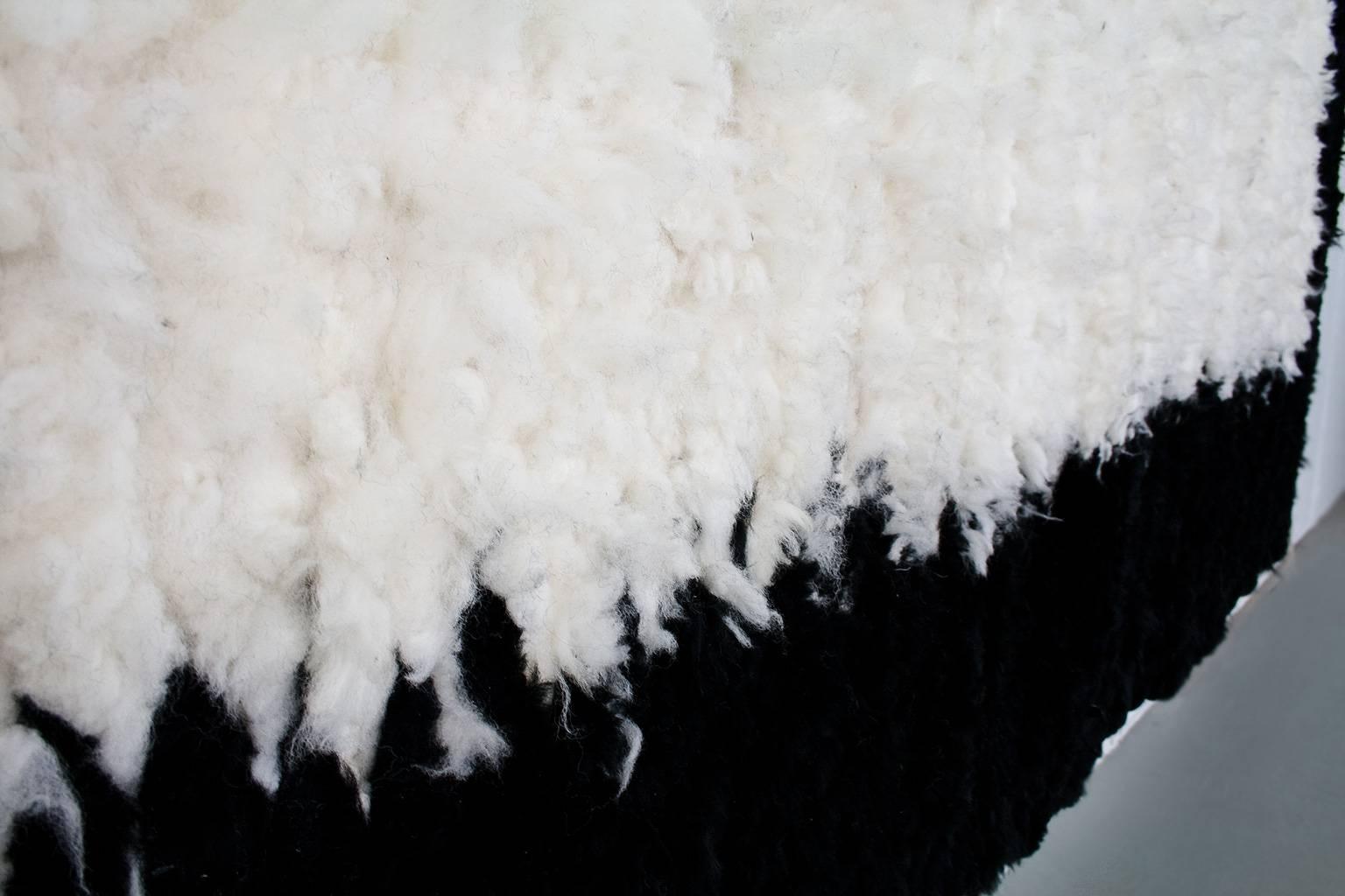 Organic Modern Large Sheepskin Hide, Carpet or Tapestry in White and Black Wool Rug