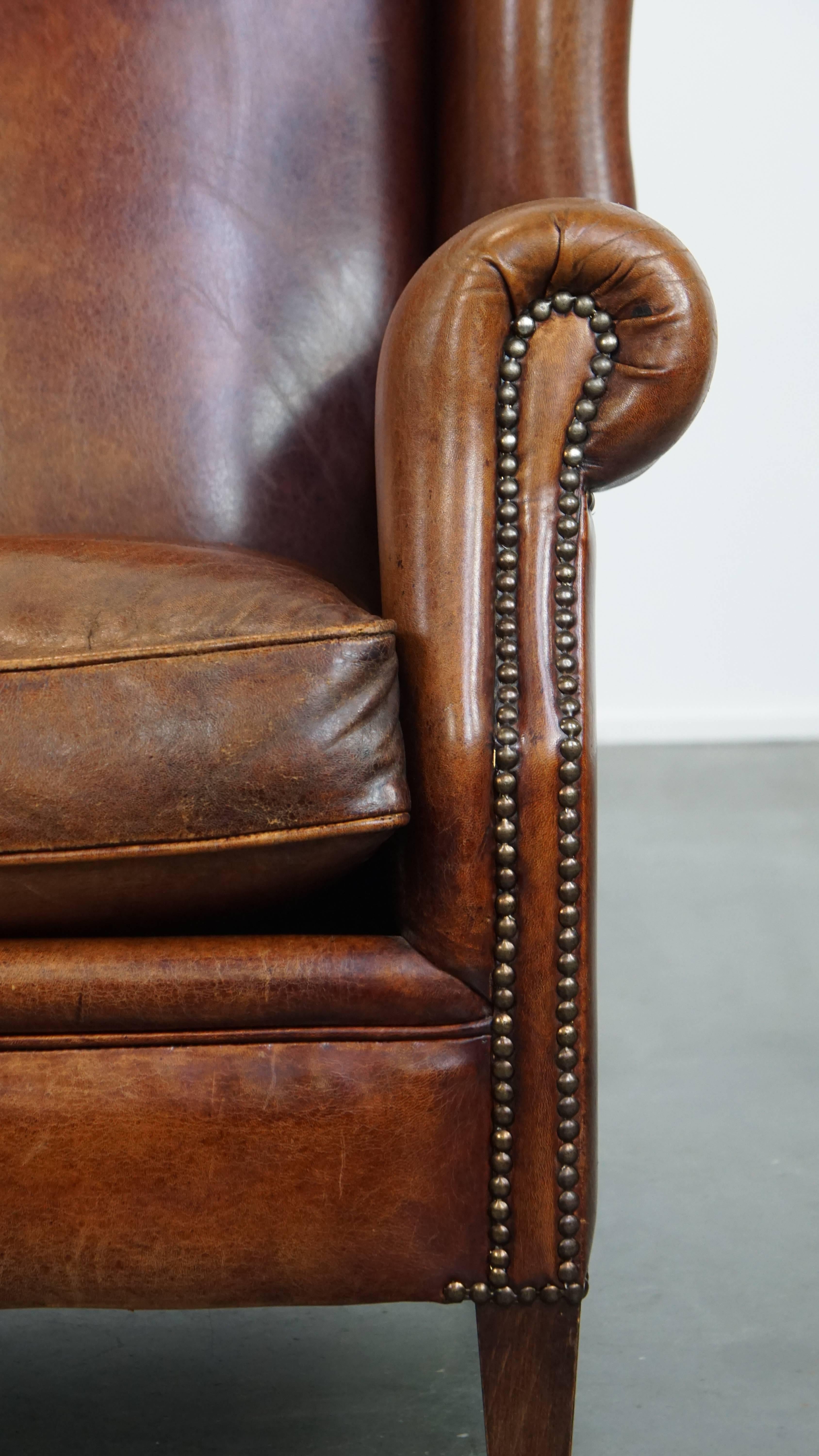 Large Sheepskin Wingback Chair For Sale 3