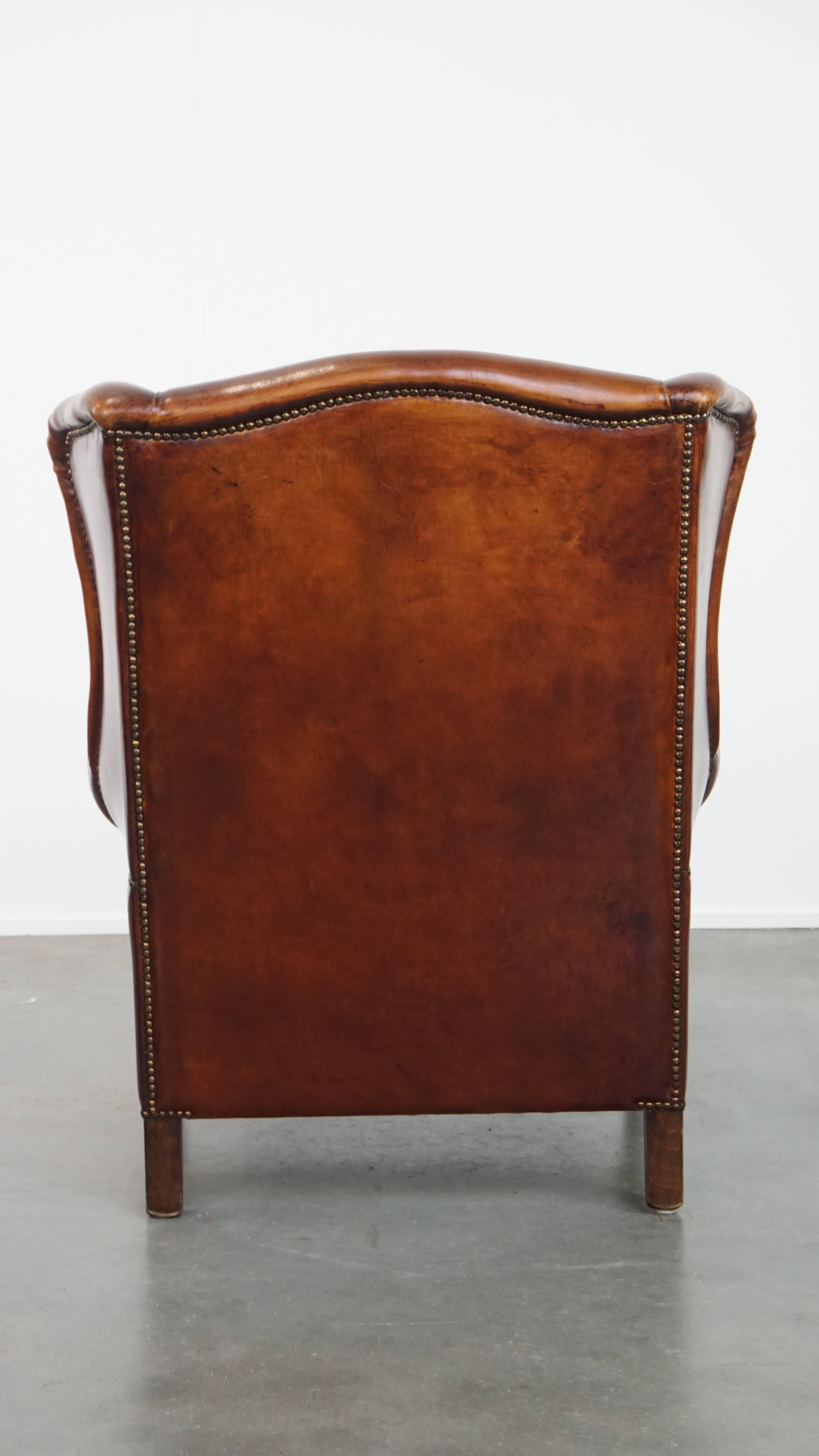 Hand-Crafted Large Sheepskin Wingback Chair For Sale