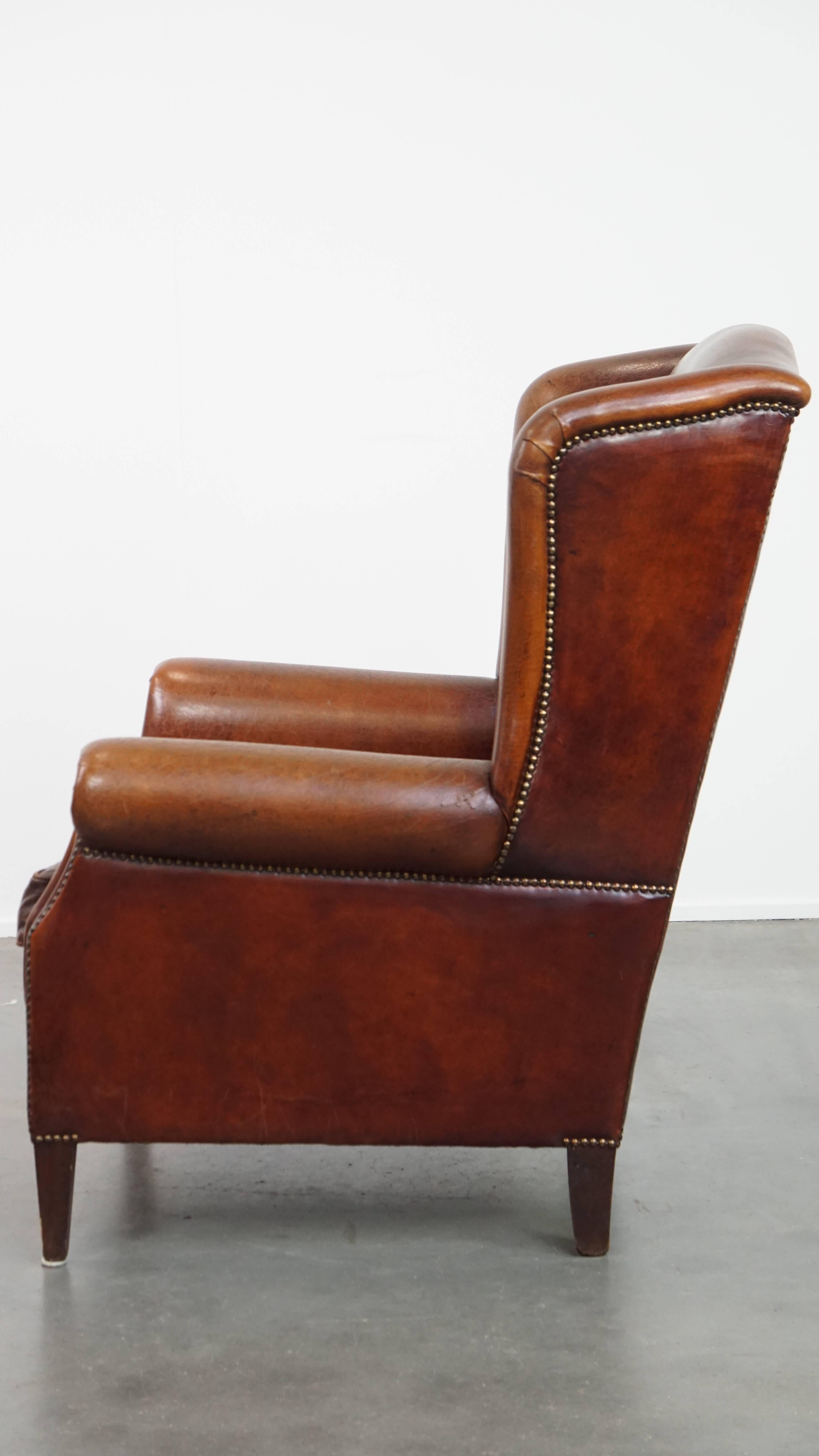 Large Sheepskin Wingback Chair In Good Condition For Sale In Harderwijk, NL