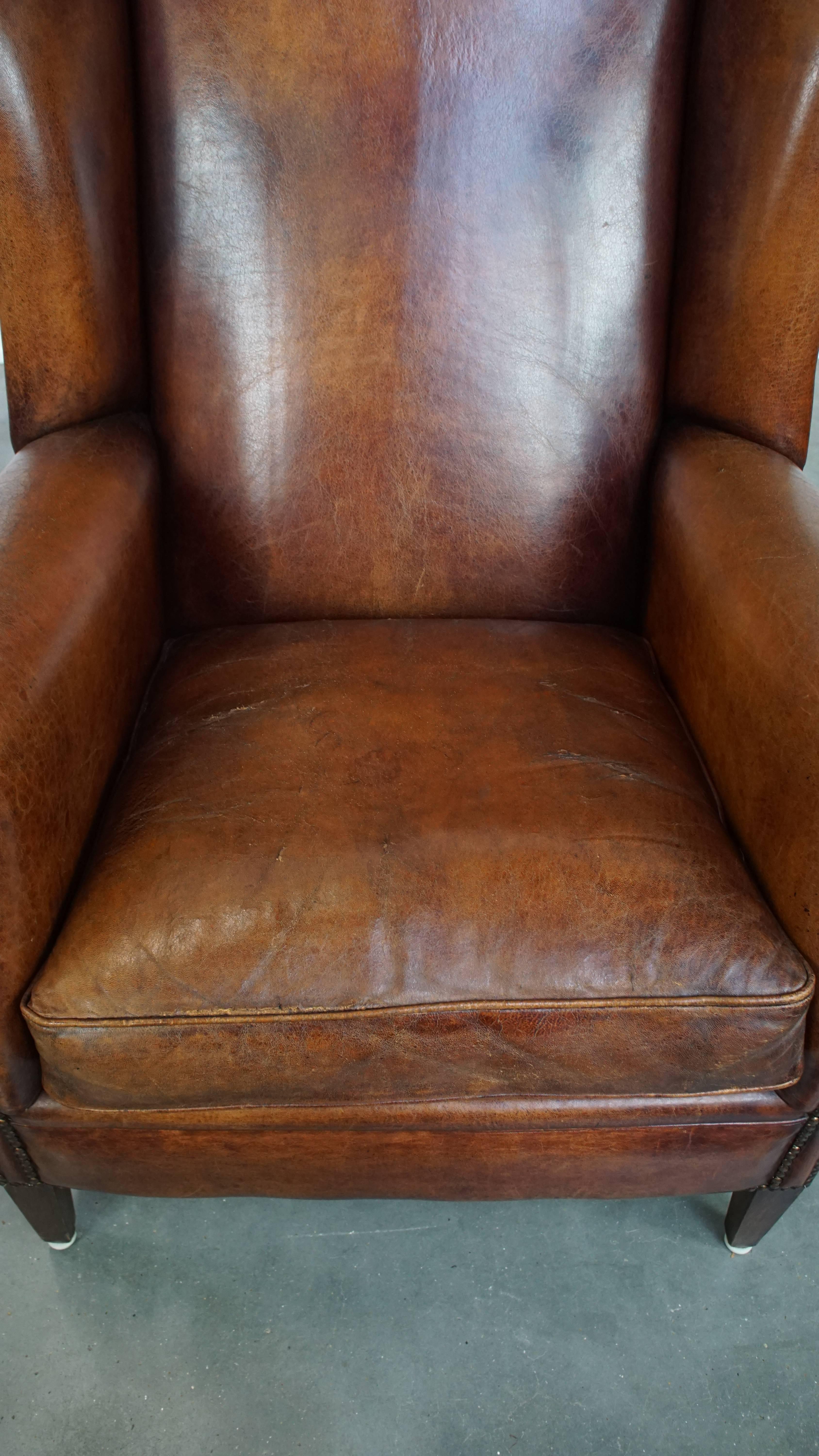 20th Century Large Sheepskin Wingback Chair For Sale