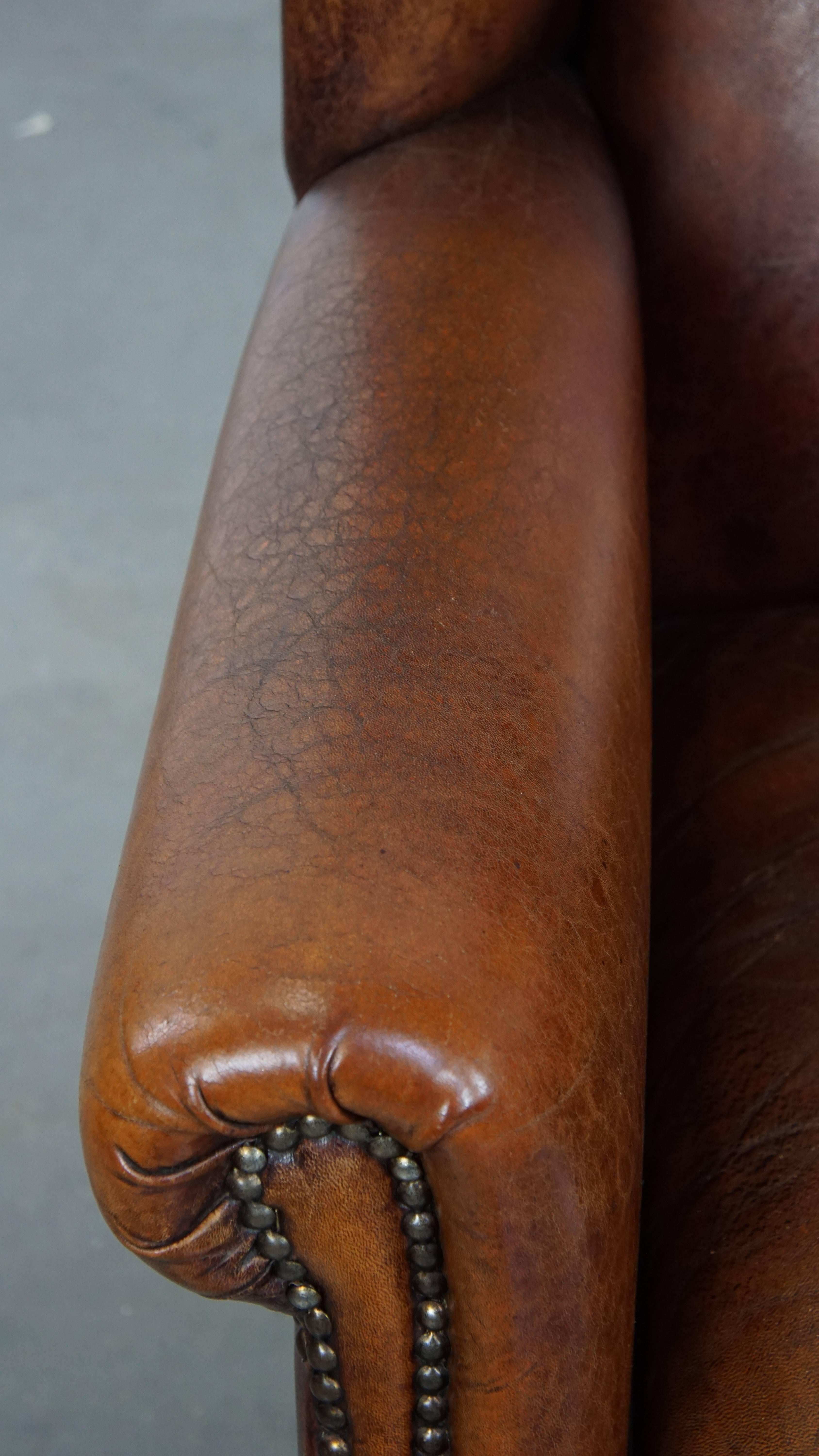 Leather Large Sheepskin Wingback Chair For Sale