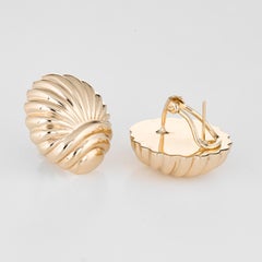 Large Shell Earrings Vintage 14 Karat Yellow Gold Estate Fine Jewelry Round