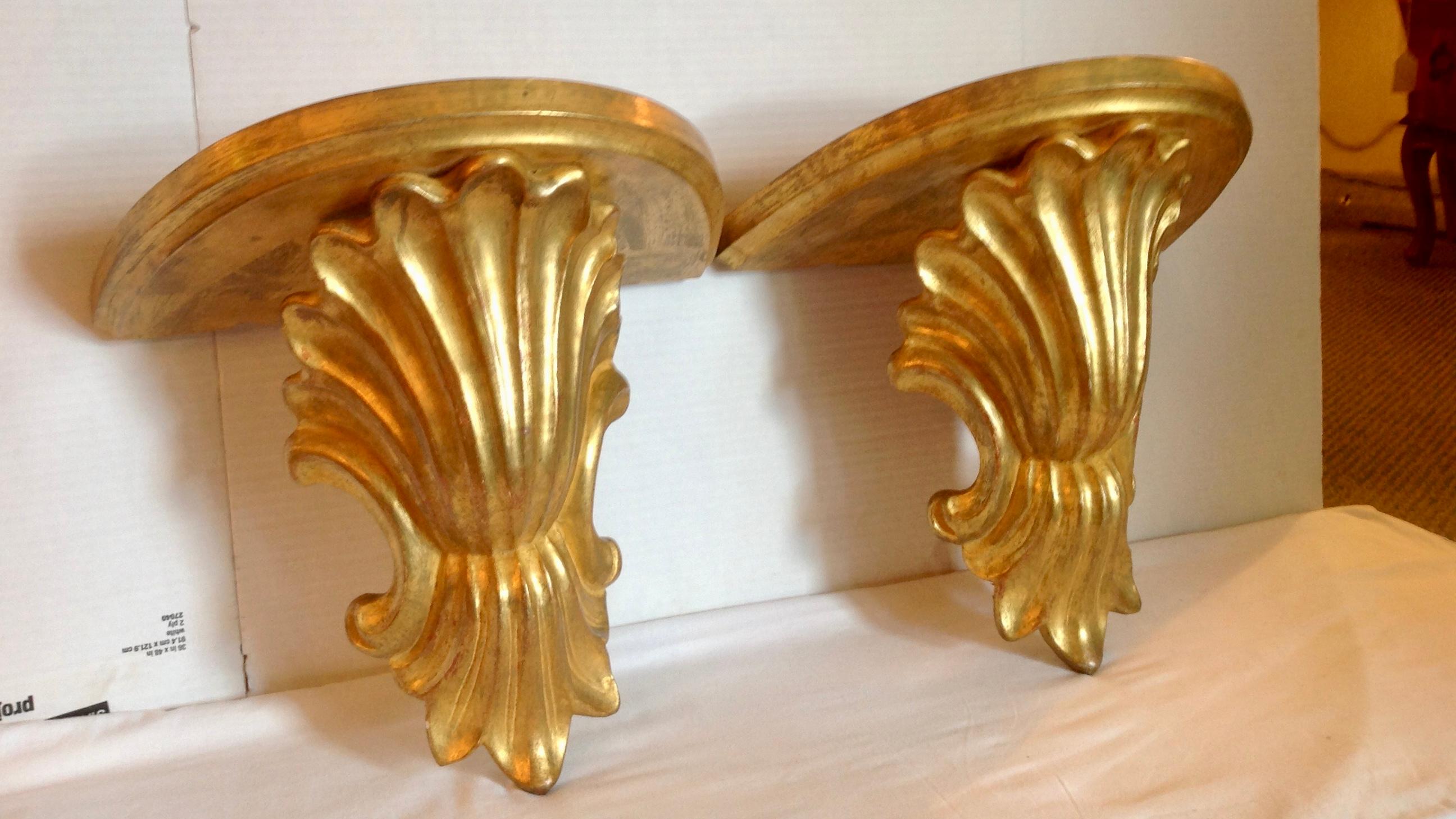 Italian Large Shell Form Wall Brackets, Pair