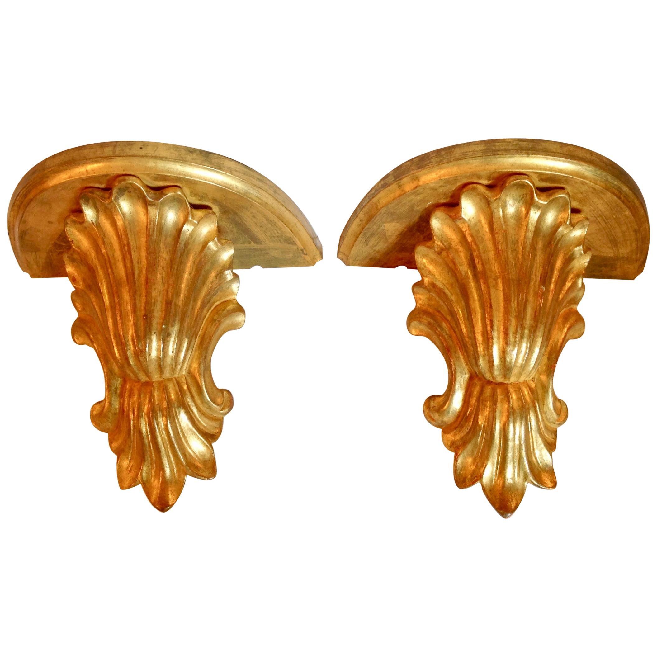 Large Shell Form Wall Brackets, Pair