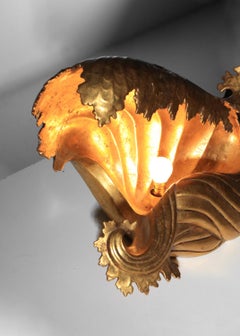 Large shell lamp made of gold-leaf plaster from the 1950s