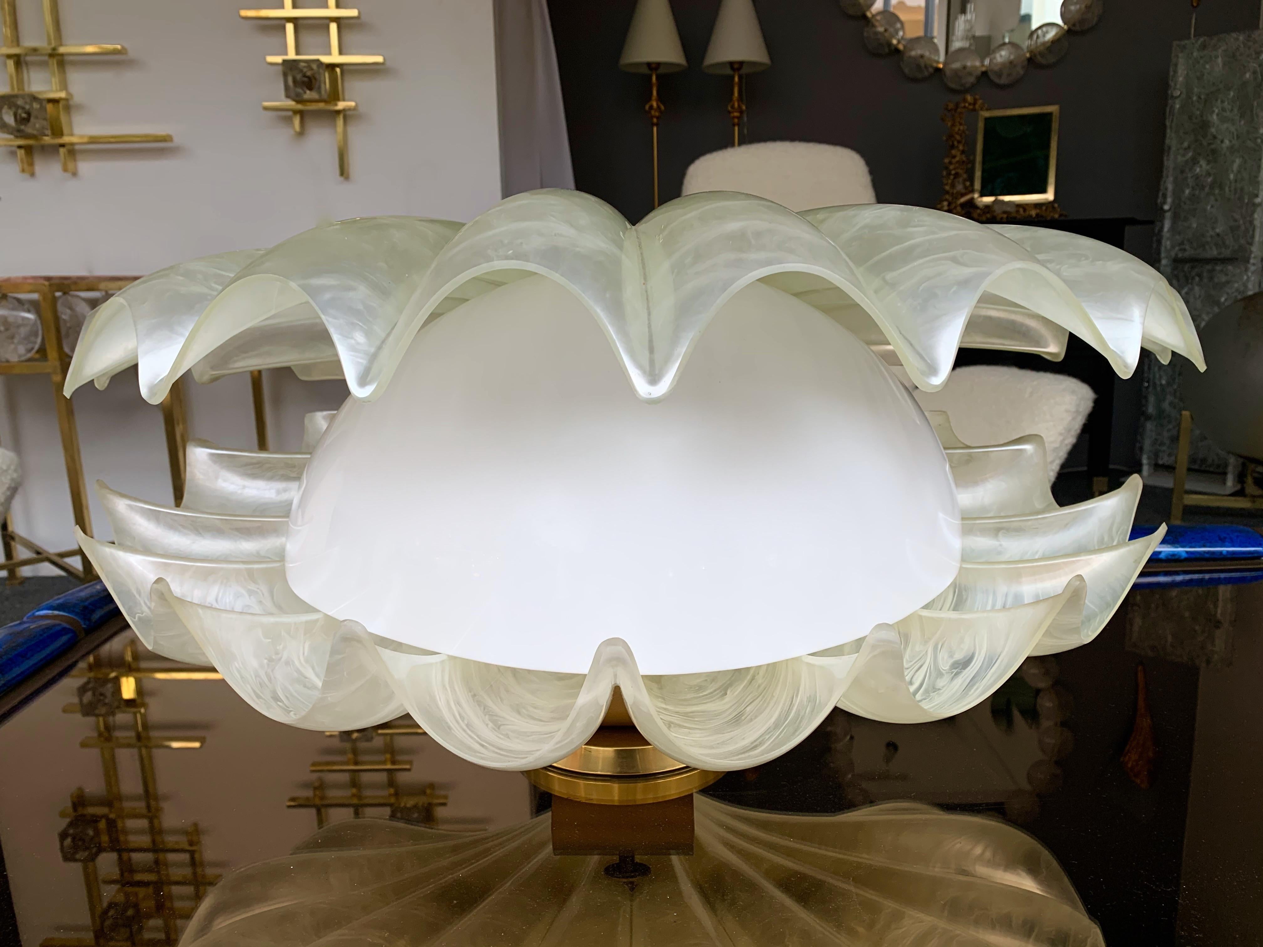 Large Shell Lamp Pearl Resin Brass by Maison Rougier, France, 1970s 4