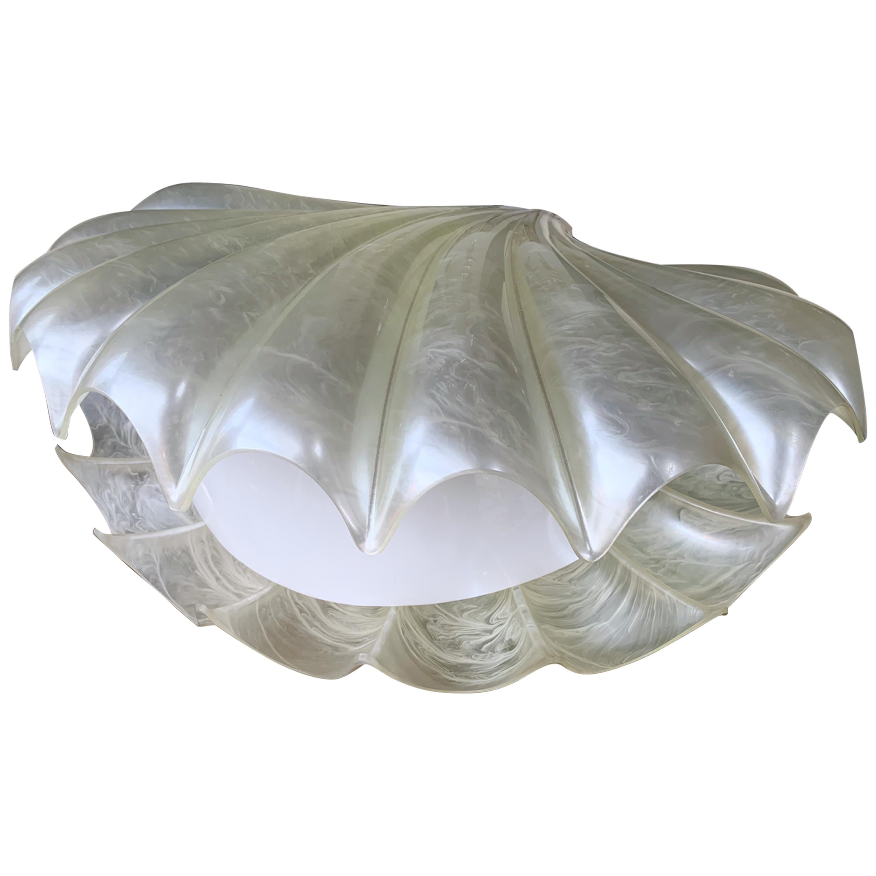 Large Shell Lamp Pearl Resin Brass by Maison Rougier, France, 1970s