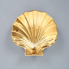 Large Shell Shaped Gold Ceramics Midcentury Bowl, Italy