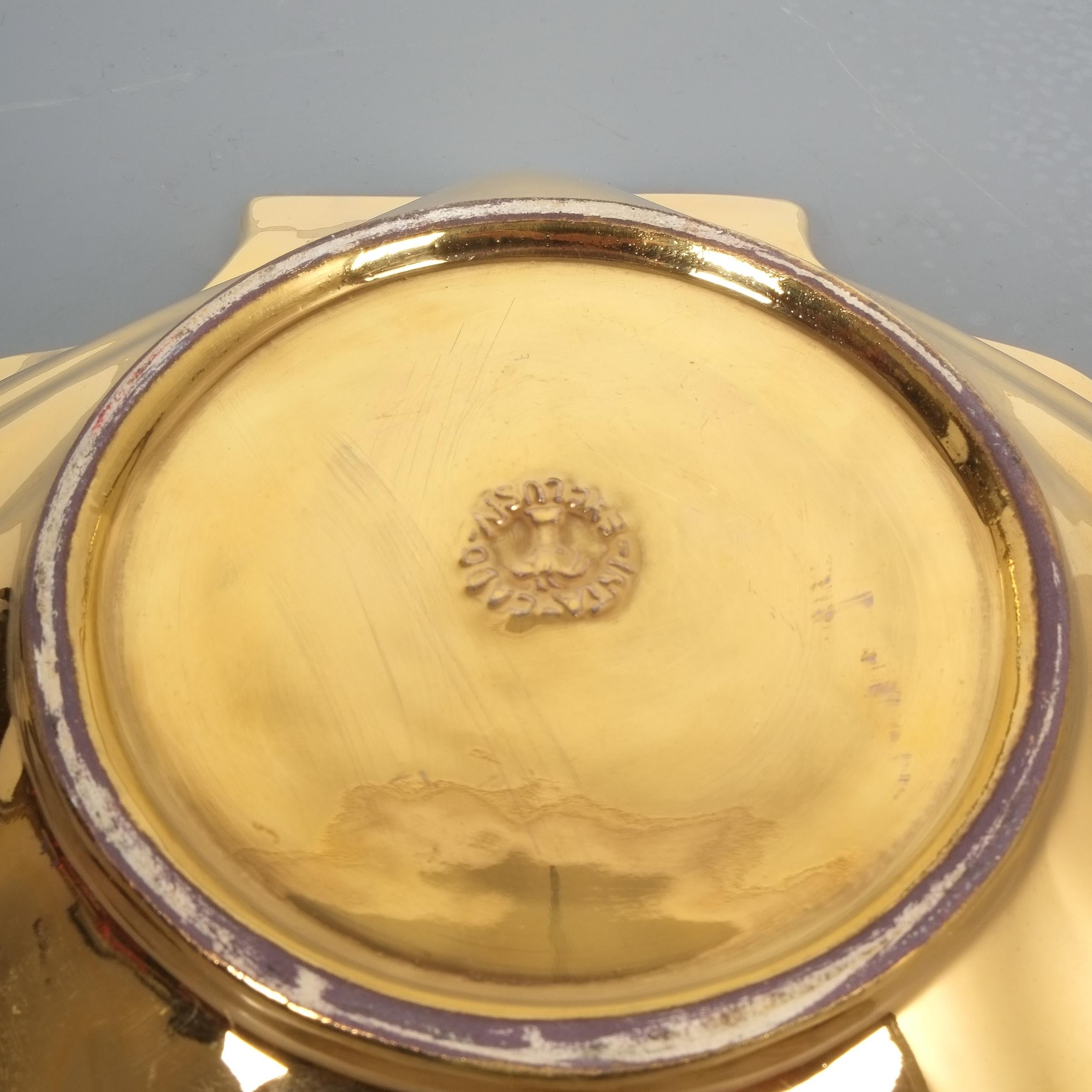 Italian Large Shell Shaped Gold Ceramics Midcentury Bowl, Italy For Sale