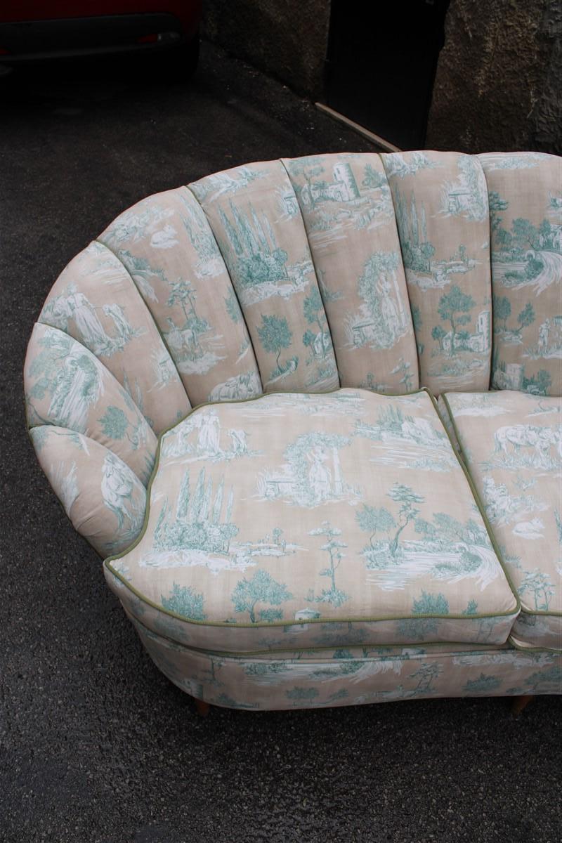 Large Shell Sofa Guglielmo Ulrich 1950s Italy Decorated Velvet Fabric ochres For Sale 6