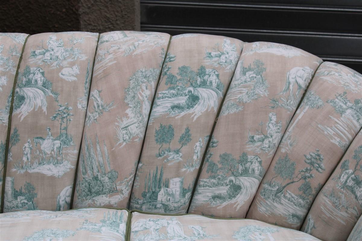 Large Shell Sofa Guglielmo Ulrich 1950s Italy Decorated Velvet Fabric ochres For Sale 8
